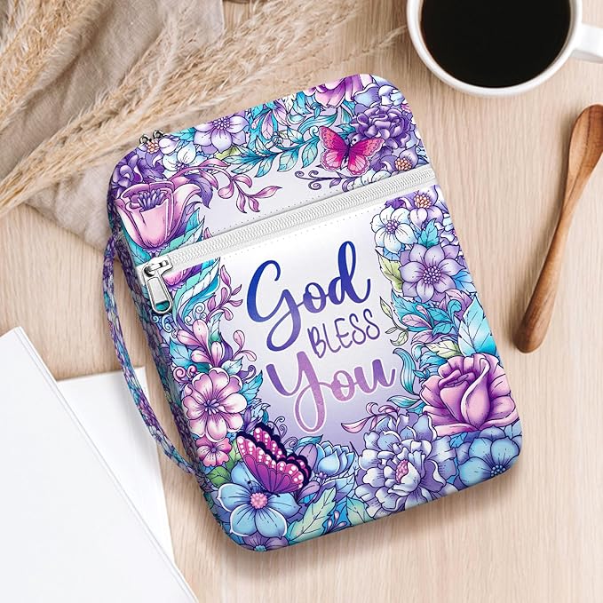 Flowers Bible Cover With Handle, Carrying Case For Bible Study, Study Bible Case, Bible Bags Colorful Butterfly, Gifts for Christmas Christian