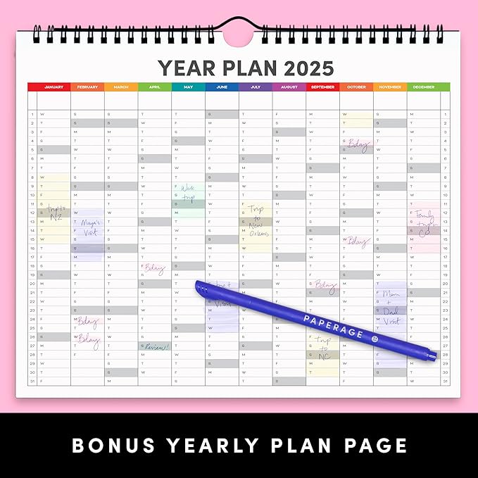 PAPERAGE Calendar 2025-12 Month, (Black), 3 Pack, Minimalist Wall and Desk Calendar with Monthly Views and Yearly Plans – Small (9 in x 11 in)