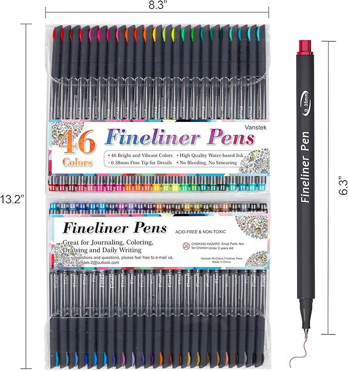Vanstek 46 Pack Journal Planner Colored Pens, Fineliner Pens for Journaling, Writing Coloring Drawing, Note Taking, Calendar, Planner, Art Office School Gift Supplies