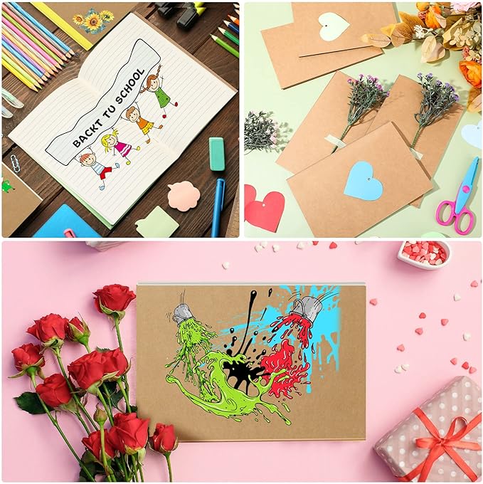 Handepo 100 Pack A5 Kraft Notebooks 60 Pages Ruled Lined Journals Notebooks Soft Cover Kraft Composition Notepad Travel Diary Journals Memo for Girls, Students, Office, School Supplies (Kraft Color)