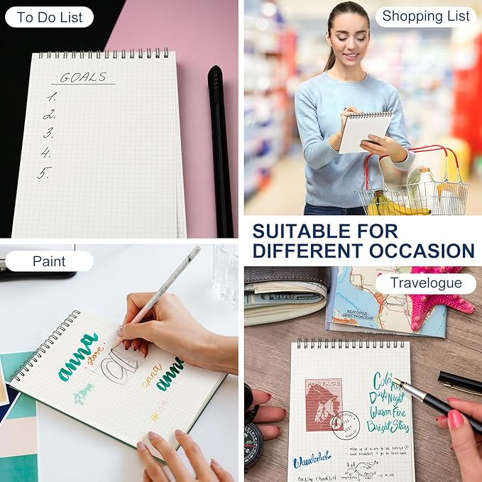 Graph Paper Spiral Notepad A5 Top Wirebound Notepad Grid Notebook Steno Pads Memo Notebook Grid Paper 140 Pages for Writing Sketching Drawing Office Supplies(Kraft,6 Pack)