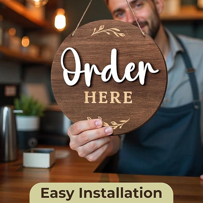 Order Here Pick Up Here Signs - 2 Pack Wood Order Here Sign For Restaurant, Cafes, And Bars