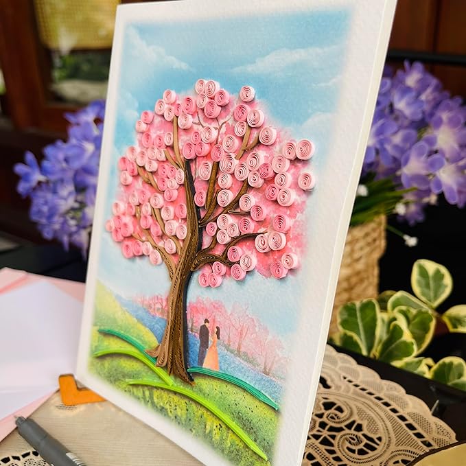 KingKraft Anniversary Card for Wife, Cherry Blossom Quilling Card, Love Card, Valentines Day Card, Birthday Card for Wife Her, Thinking of You Card, 30th 40th 50th 60th Happy Anniversary Card