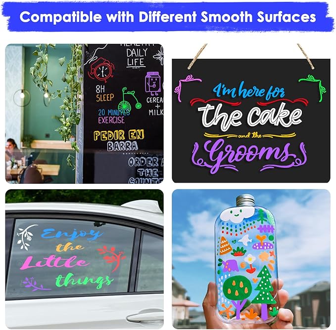 maxtek Neon Dry Erase Markers Fine Tip,Liquid Chalk Markers for Chalkboard,LED Note Board,Acrylic,First Day of School Board,Glass,Windows,1mm Fine Point,Assorted Colors,9 Count