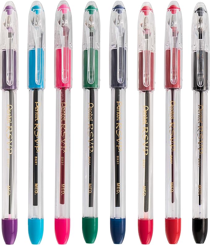 Pentel R.S.V.P. Ballpoint Pen, Medium Line, Violet Ink, 2 Pack (BK91BP2V)