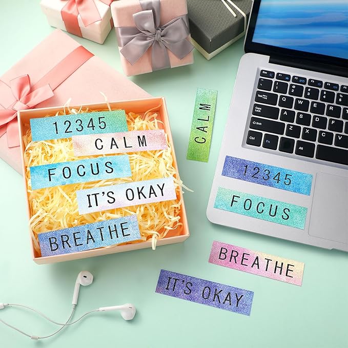80 Pcs Anxiety Sensory Stickers with Inspirational Quotes Calm Textured Strips Relief Mental Health Stickers School Office Adhesive Sensory Tape Anti Stress Toys for Adults Teens (Bright)