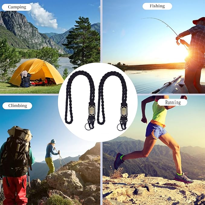 2 Pcs Heavy Duty Braided Paracord Lanyard Keychain with USA Flag, Parachute Rope Necklace Keychains, Braided Strong Lanyard with Metal HK Clip Key Ring for Outdoor Activities, Camera, Traveling