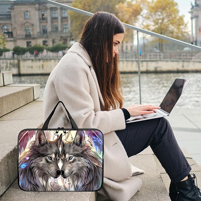 Universal Laptop Sleeve Tablet Case 12 inch, Couple Wolf Slim Carrying Case Durable Handbag Travel Laptop Bag for Surface Pro 9 8 7/Laptop Go 2 3, MacBook Air 11/12