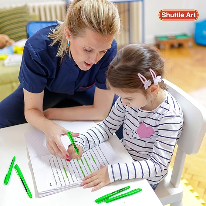 Shuttle Art Highlighters, 30 Pack Green Highlighters Bright Colors, Chisel Tip Dry-Quickly Non-Toxic Highlighter Markers for Adults Kids Highlighting in Home School Office