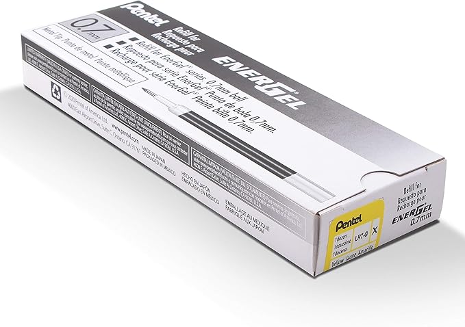 Pentel Refill Ink - For EnerGel Gel Pen, 0.7mm Metal Tip, Medium, Yellow Ink, 12 pack (LR7-G)