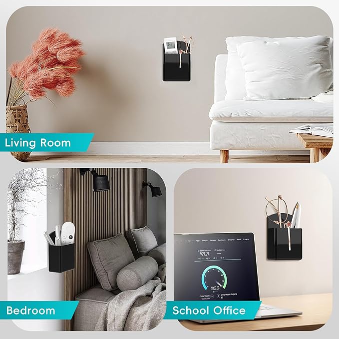 DRQ 2pc Adhesive Remote Control Holder, Wall Mount TV Controller Holder, TV Remote Organizer, Wall Pen Holder Desk Accessories Storage for Home Office School, Black