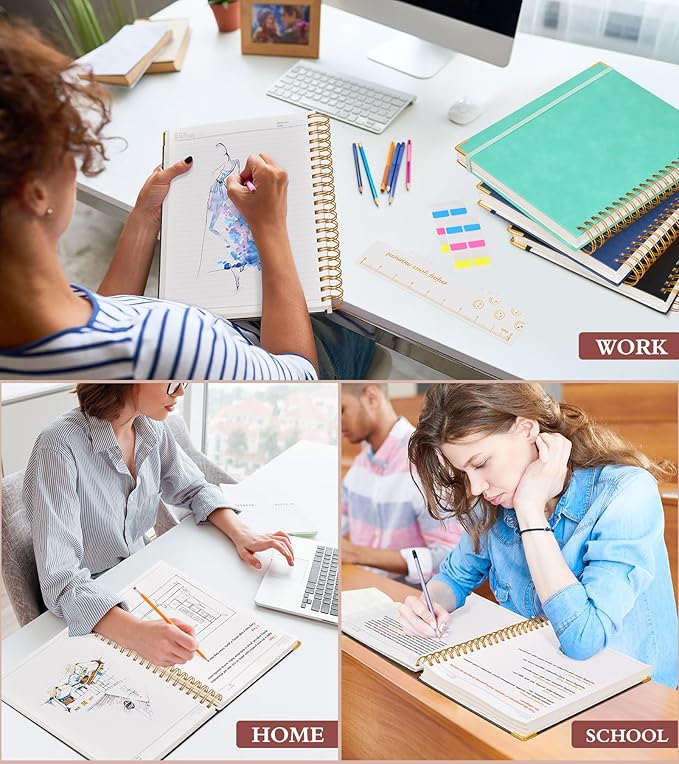 Spiral Notebook Journal 5.75” x 8.38”, 300 Pages Hardcover Leather Lined Journals for Women Men, A5 Small College Ruled Notebooks with 100 GSM Thick Paper, Spiral Journal for Writing Work School,