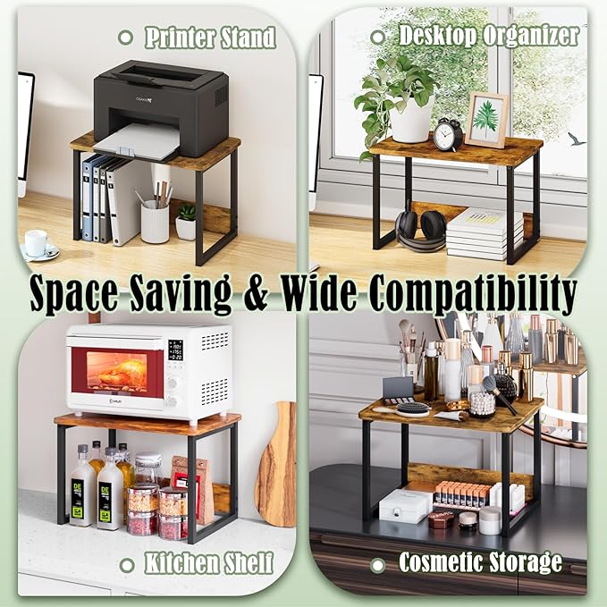 MARTY Printer Stand with Storage for Desk, Desktop Printer Stand Shelf Organzier for Home/Office Heavy Duty Printer Riser Under Desk Small Printer Table for Fax Machine Copier Scanner(Rustic Brown)