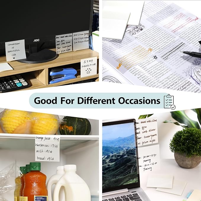 Transparent Sticky Notes, 3x3 inch Clear Sticky Notes, Self-Adhesive Waterproof Translucent Sticky Notes for Annotation College School and Office Supplies - 300 Sheets