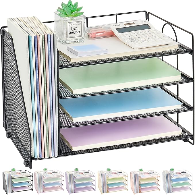 OPNCIE Desk Organizers and Accessories, 4 Tier Paper Letter Tray File Organizer, Office Organization Storage Desk Accessories Workspace Desktop Organizer for Classroom Office Supplies Decor, Black