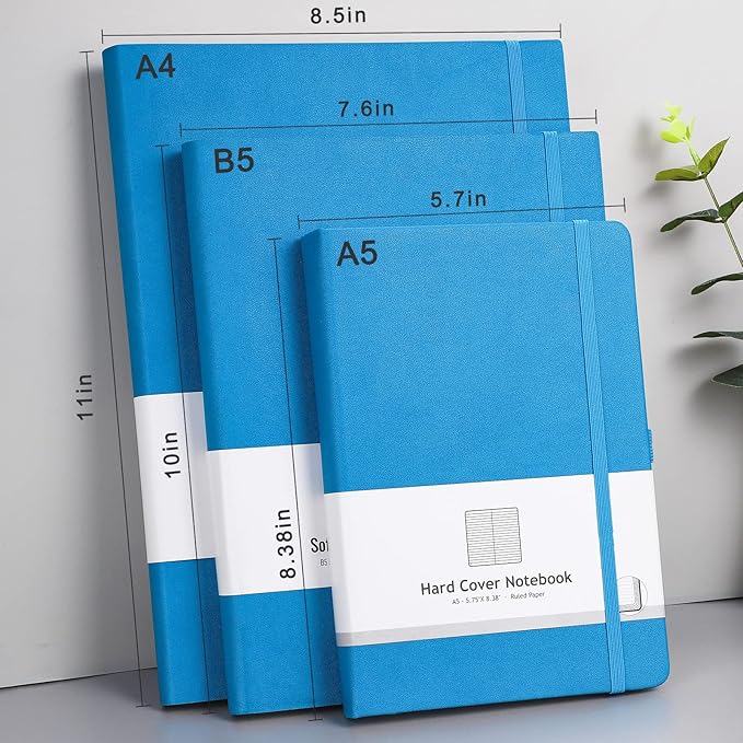 AHGXG College Ruled/Lined Notebook - 320 Numbered Pages B5 Large Notebooks for Work, Thick Journals for Men Women, 100gsm Thick Paper, Faux Leather Softcover, Inner Pocket, 7.6'' X 10''-Blue