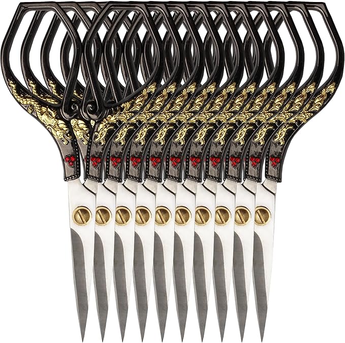 JubileeYarn Gold Dragon Relief w/Red Crystals Embroidery Craft Scissors - Black - 10 Scissors