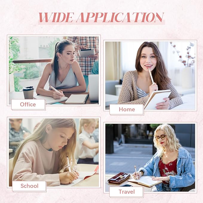 Sabary 8 Pcs Ballpoint Pens with Pen Holder for Desk Metal Crystal Diamond Pen Glitter Pencil Holder Fancy Pens Black Ink Bling Desk Organizer for Women Girls Office School Wedding Gifts (White)