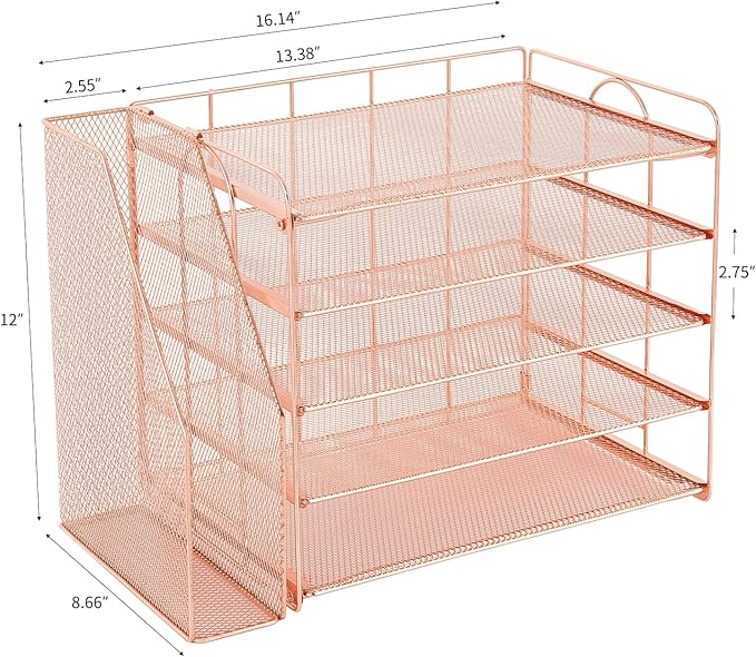 OPNCIE Desk Organizers and Accessories, 5 Tier Paper Letter Tray File Organizer, Office Organization Storage Desk Accessories Workspace Desktop Organizer for Classroom Office Supplies Decor(Rose)