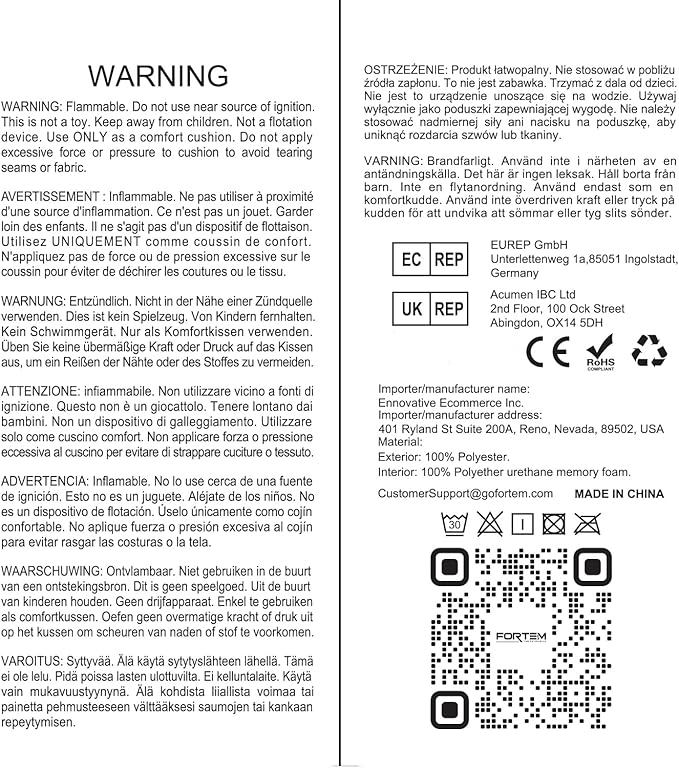 FORTEM Seat Cushion and Lumbar Support for Office Chair, Desk Chair Cushion, Memory Foam Office Chair Cushion, Non Slip Sitting and Back Pillow for Gaming, Car Seat Cushion, Chair Pad