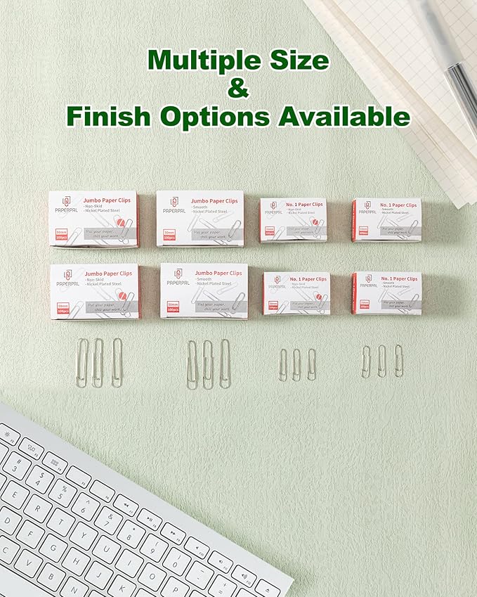 PAPERPAL #1 Smooth Paper Clips, 2000 Medium Paper Clips (20 Boxes of 100 Each), Bulk Paperclips for Office School & Personal Use, Daily DIY, 1-2/7" Silver Paper Clip Standard Size