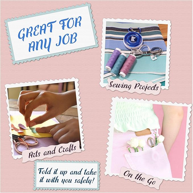 JubileeYarn Portable Travel Safety Folding Scissors Set, One Gold, One Silver, Two Thread Snips, and a Fabric Measuring Tape