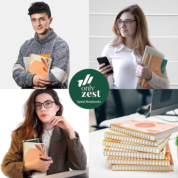 Spiral Notebook - 10.25" x 7.25" Spiral Journal Notebooks College Rule, Cute Notebook Journal for Note Taking Women Writing School, Notebooks for Work, 100 GSM, 300 Pages (Work Hard)