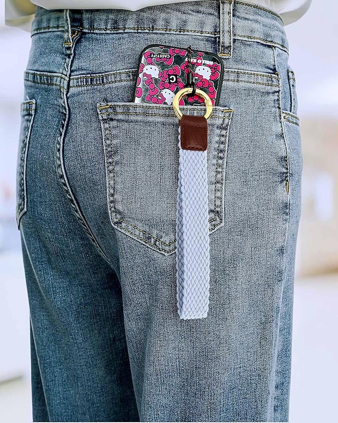 Key Chain, Stretchy Keychain Wristlet, Cute Wrist Lanyard Strap for Car Keys with D Ring for Women Men (Fish - Mist Blue)