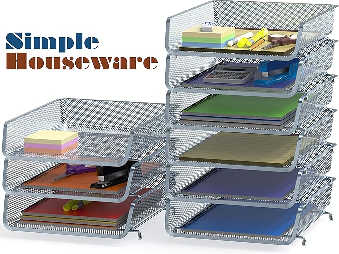 Simple Houseware Stackable Desk File Document Letter Tray Organizer, Silver - 3 Pack