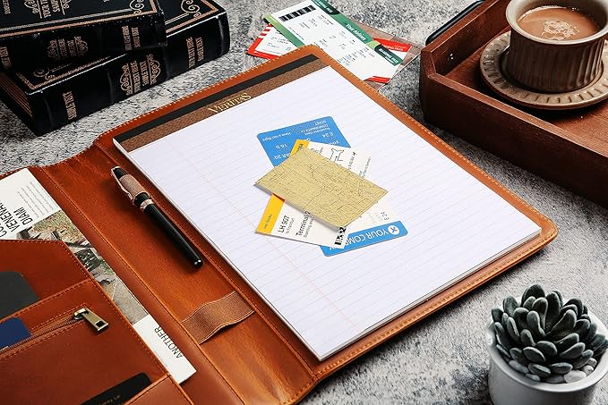 Personalized Leather Portfolio for Men, Engraved Leather Clipboard Portfolio Binder, Custom Leather Resume Padfolio for Women, Christmas Gift for His/Her (Notepad, Brown-Custom)