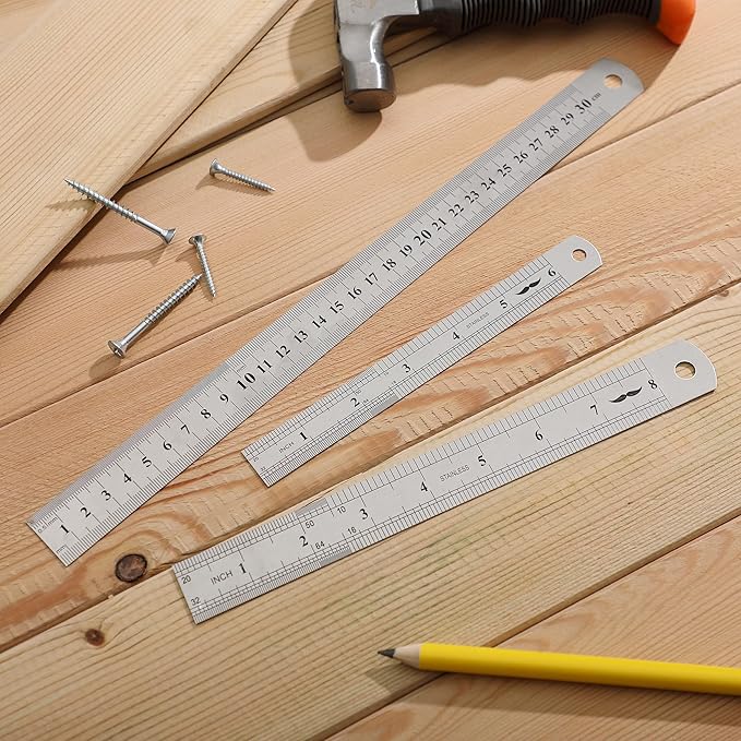 Mr. Pen- Stainless Steel Rulers, 3 pcs, 6", 8" & 12", 6 Inch Ruler Metal Rulers, Small Metal Ruler 6 Inch Metal Ruler Thin Flat, Stainless Steel Ruler 12 Inch, Centimeter Ruler, Steel Ruler 12 Inch