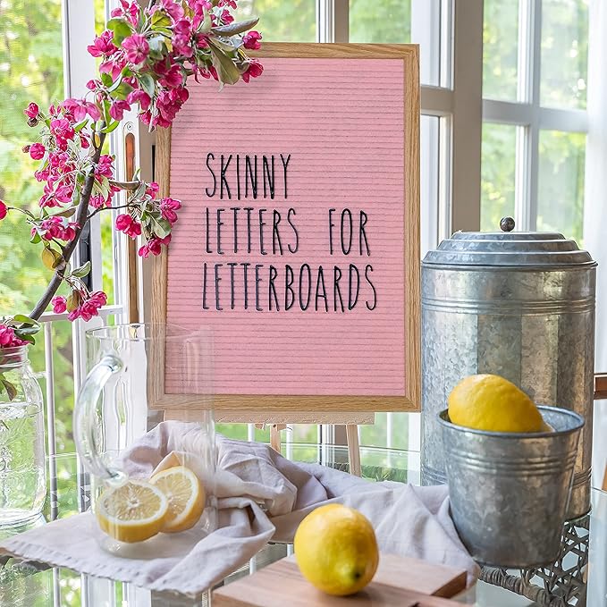Skinny Letterboard Letters Only Set NO BOARD INCLUDED with Rae Dunn Inspired Font Perfect Farmhouse Decor Accessory for Changeable Felt Letter Boards, 2 Inch Black Letters Numbers Symbols Only