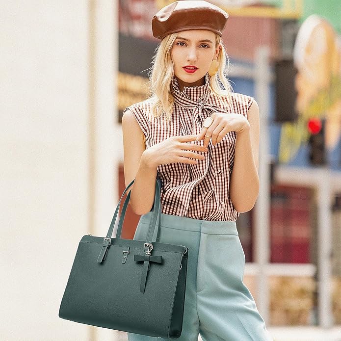 Keyli 4pc Sets Laptop Bag for Women Large Leather Laptop Briefcase with USB Charging Port Computer Shoulder tote Bags Purse