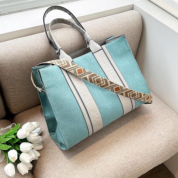 Tote Bag Fashion Canvas Bag for 15.6'' Laptop Large Capacity Briefcase for Women Office Travel College