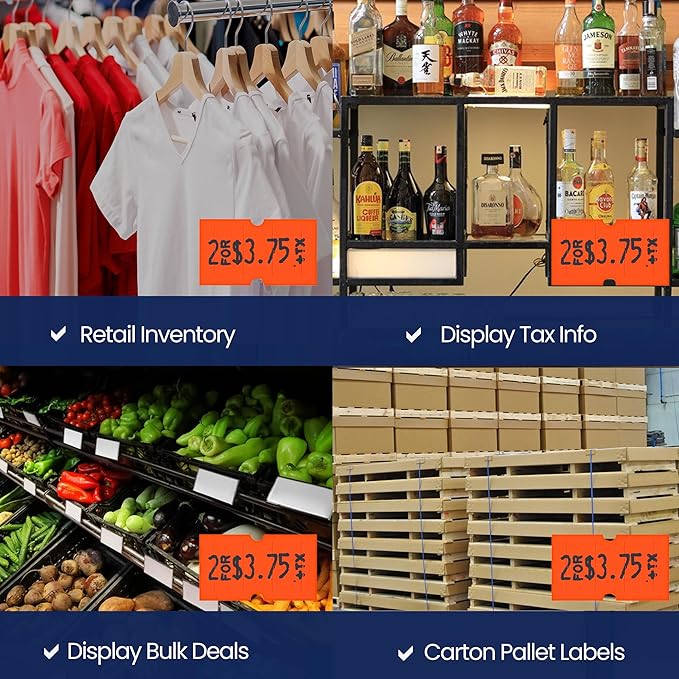 Perco 1 Line Fluorescent Red Labels - 80 Rolls, 10 Sleeves, 80,000 Blank Price and Date Gun Labels for Perco 1 Line Price and Date Guns - Made in USA