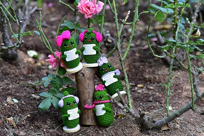 Funny Crochet Pickles 1 Pcs with Affirmations Cards for Inspirational Novelty Good Luck Gift and Party Decorations (KK-CKD04- REDCUM)