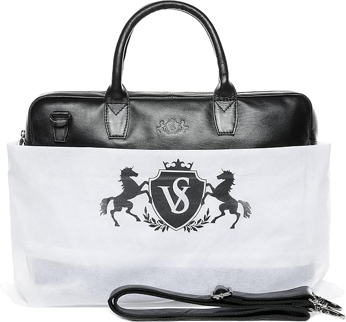 SID & VAIN laptop bag BOSTON Large business office work bag laptop case real leather briefcase leather bag Unisex black