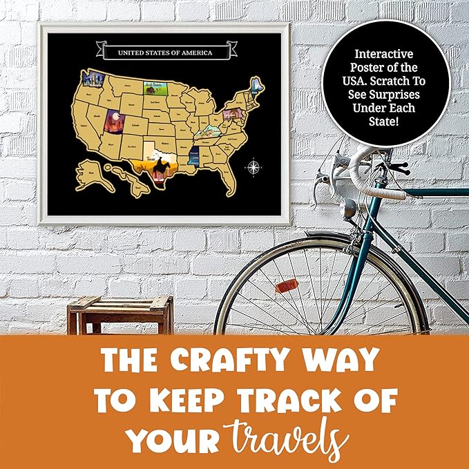 Large 23x16 Scratch-Off USA Map - Hand-Drawn Travel Design with Accessories, Laminated for Home DĂŠcor - Deluxe States Tracker, Road Trip Gift, Perfect for Travelers, Adventure & Geography Lovers