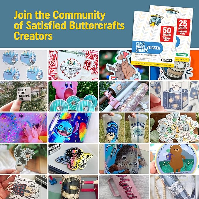 Clear Printable Vinyl for Inkjet Printer - For Epson - (Clear Sticker Paper | Waterproof | 50 Sheets) - Transparent Inkjet Printable Vinyl Sticker Paper Avoid Jams for Printers