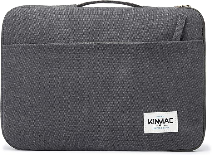 Kinmac 360° Cushion Protective Waterproof Canvas Laptop Case Bag Sleeve with Handle Compatible with LG Gram 16 inch and 15.6 inch-16 inch Laptop (Grey)
