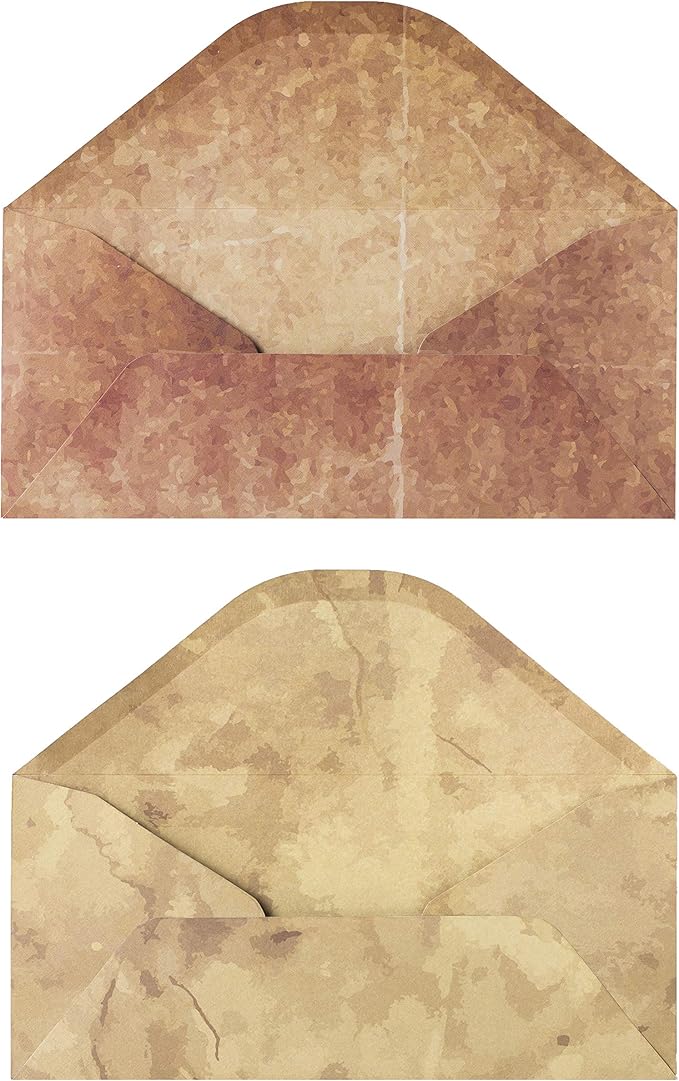 Vintage Envelopes - Classic Aged Envelopes in 6 Unique Designs - Old Looking, Antique Style - 4 x 8.7 inches (48 Pack)