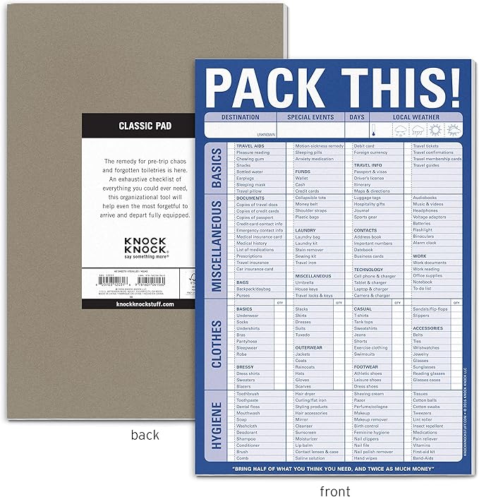 Knock Knock Pack This! Pad Packing List Notepad, 6 x 9-inches