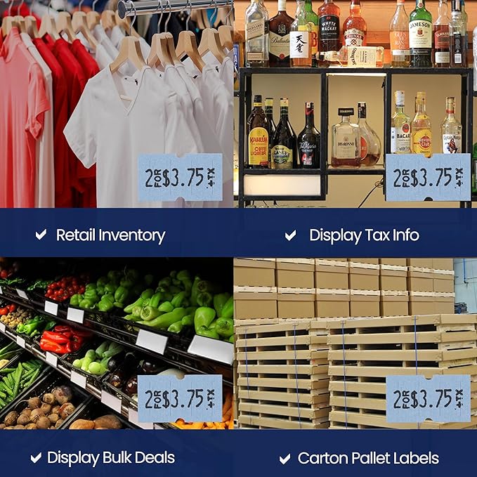 Perco 1 Line Blue Labels - 80 Rolls, 10 Sleeves, 80,000 Blank Price and Date Gun Labels for Perco 1 Line Price and Date Guns - Made in USA