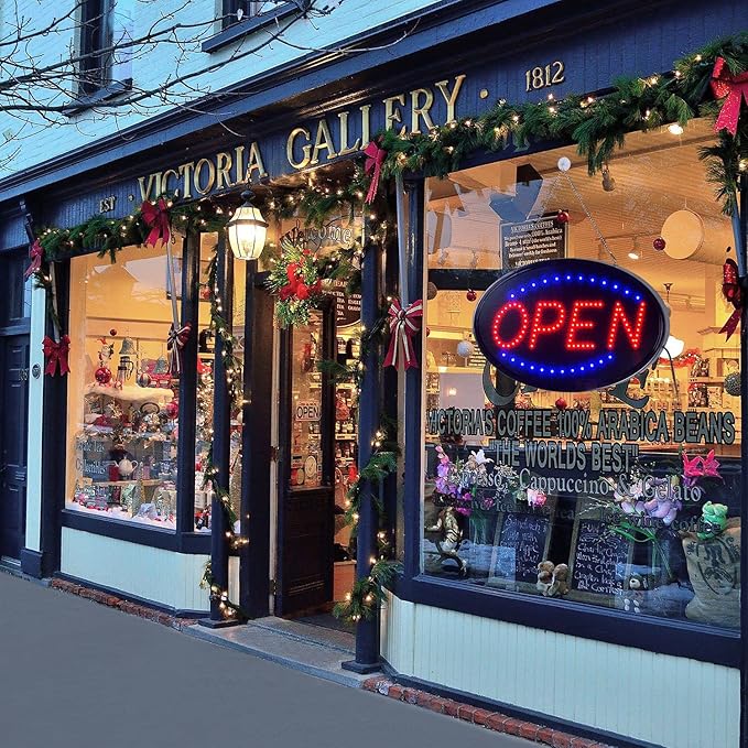 KEBE LED Open Sign, Bright High Visibility Advertisement Board Electric Display Sign Flashing Light for Business Walls Window Shop Bar Hotel, Two Modes (19"x10")