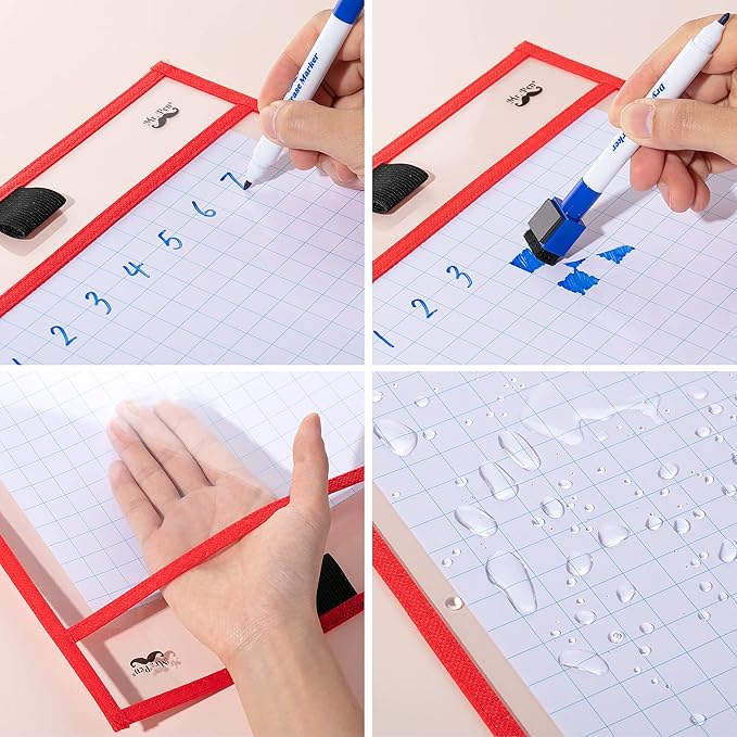 Mr. Pen- Dry Erase Pocket Sleeves, 10 x 14 Inch, 6 Pack, Colorful, Plastic,Reusable, Clear, Classroom Sleeves