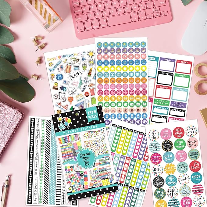 Planner Stickers - 28 Sheets, 1378 Stunning Design Accessories for Journals and Calendars, Essential Planner Accessories by Tullofa - Green