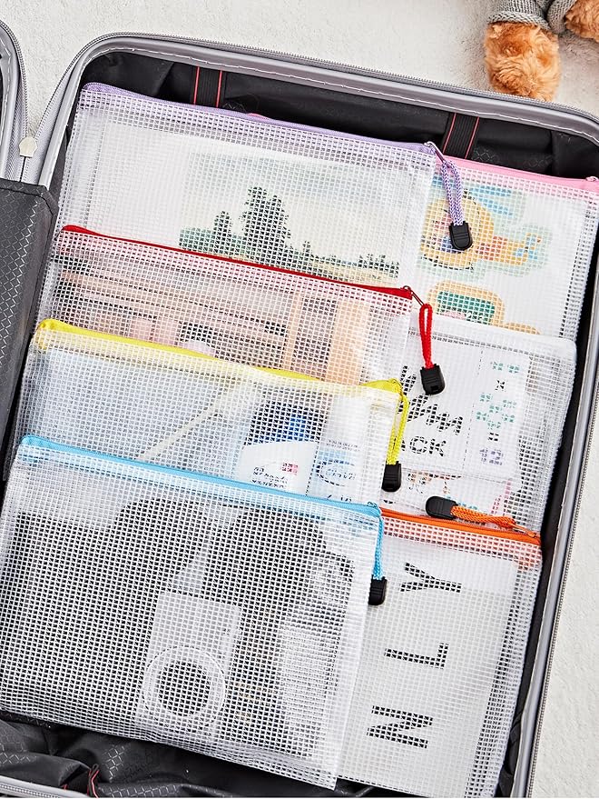 JARLINK 30 Pack 10 Colors Zipper Mesh Document Pouch, 6x9 Inch/A5, Plastic Water-Resistant File Bags, for School Office Supplies, Cosmetics Travel Storage, Assorted Color