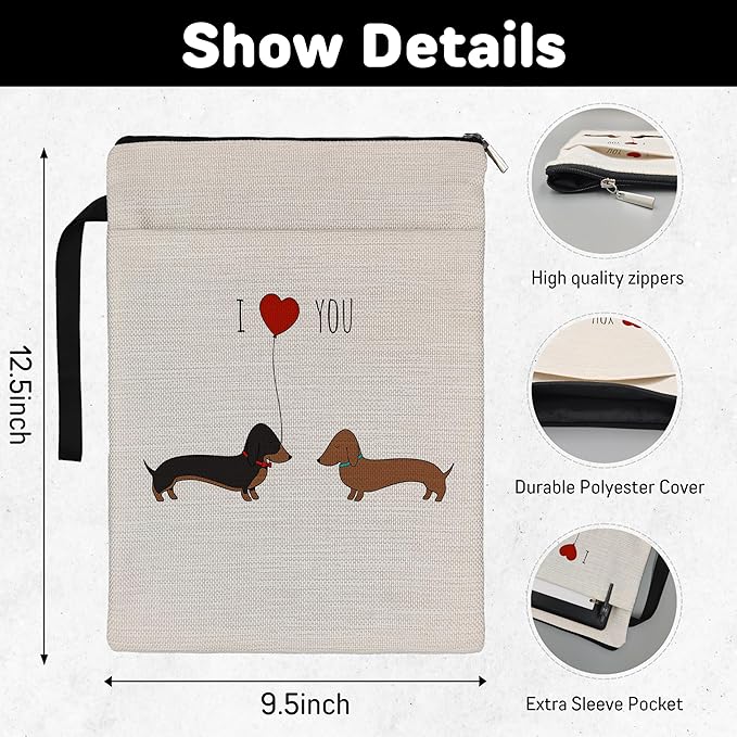 Dachshund Book Sleeve,Dachshund I Love You Book Sleeve Book Covers Book Protector Pouch with Zipper,Book Sleeve Gifts for Book Lovers Readers,Book Cover for Paperback 9.4x12.1 Inch