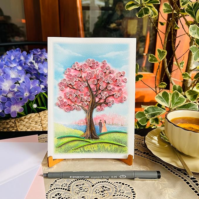 KingKraft Anniversary Card for Wife, Cherry Blossom Quilling Card, Love Card, Valentines Day Card, Birthday Card for Wife Her, Thinking of You Card, 30th 40th 50th 60th Happy Anniversary Card