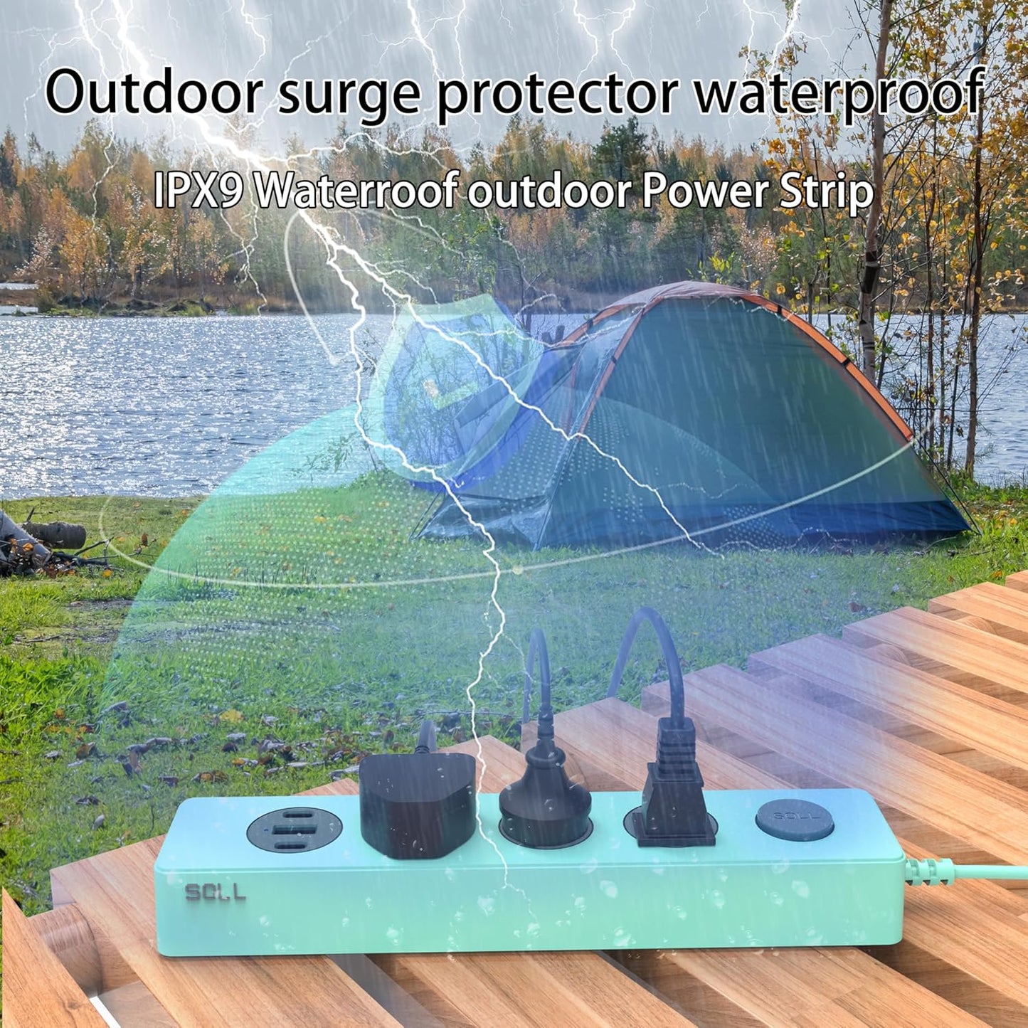 SOLL IPX9 Outdoor Power Strip Weatherproof, Surge Protector Power Strip with 3 Outlet and 3 USB Charging Ports(2 USB C), 6FT Extension Cord for Patio, Garden, Bathroom, Kitchen, Garage, Office